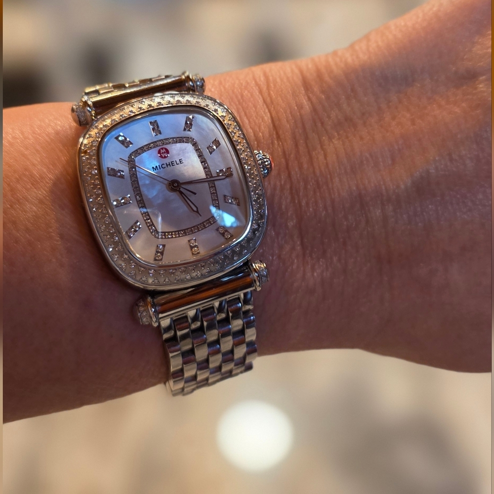 Michele Caber Isle Silver and White Diamond Timepiece
